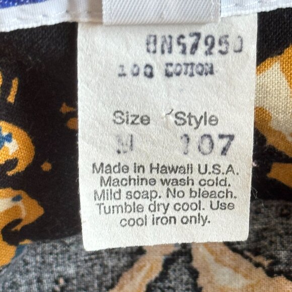 VTG RJC Hawaiian Shirt Mens M Tribal Print Black Cream Short Sleeve Aloha - Picture 9 of 9